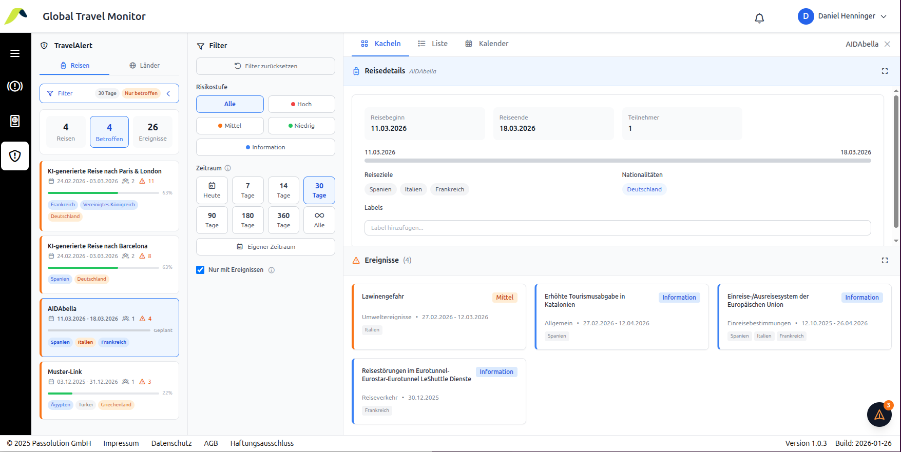 TravelAlert Filter und Labels – Priorisierung von Reisewarnungen nach Zeitraum, Priorität und benutzerdefinierten Labels